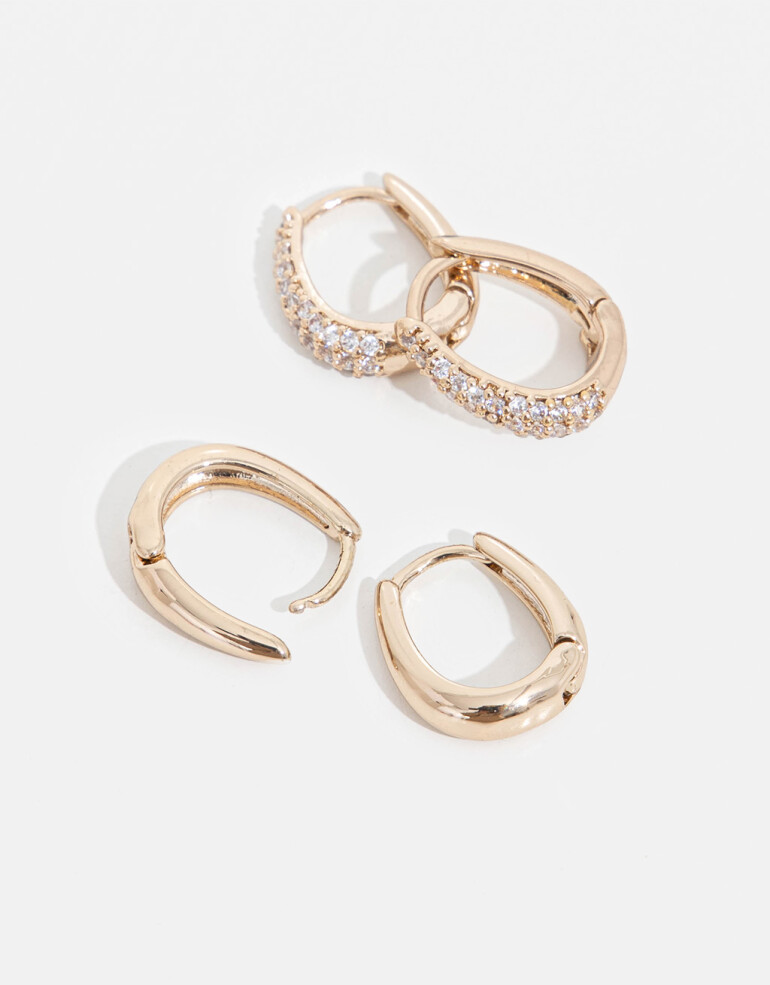Aros Argollas Set Strass Set De Argollas Con Cubic - Dorado