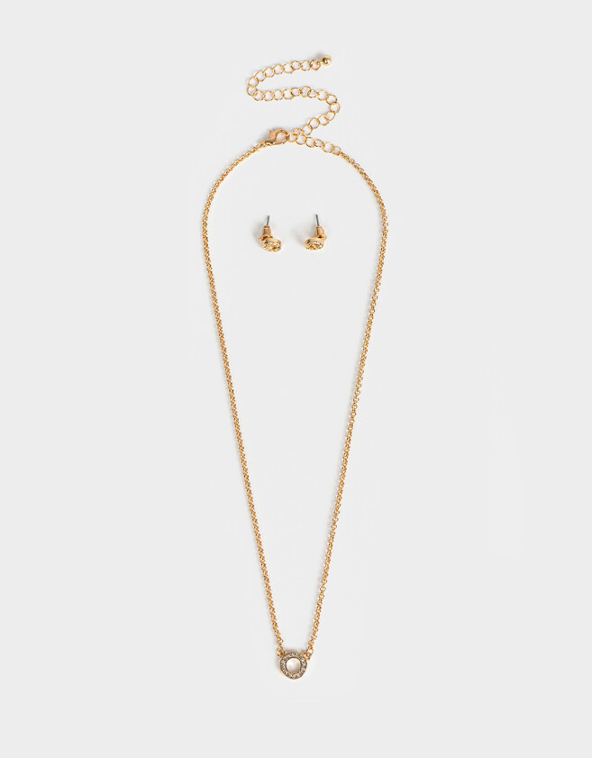Bijouterie Set Set De Aros Pasantes Y Cadena Bañado Oro - Dorado