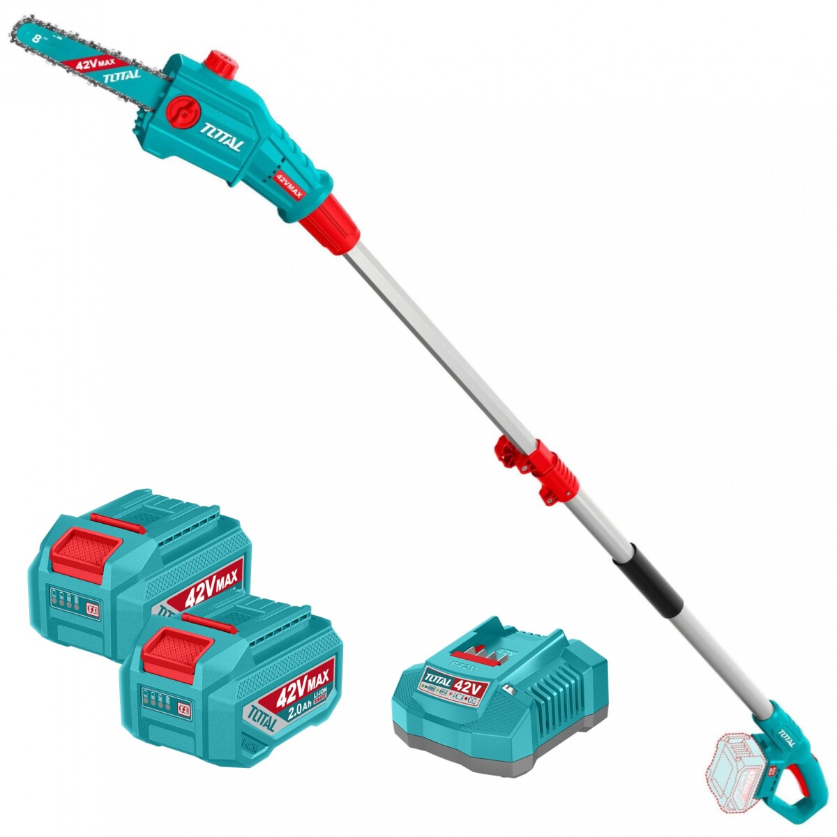 Motosierra 8" Inalámbrica 42v Con Mango Telescópico Sin Carbones - 2 Baterías 2.0Ah Y Cargador 