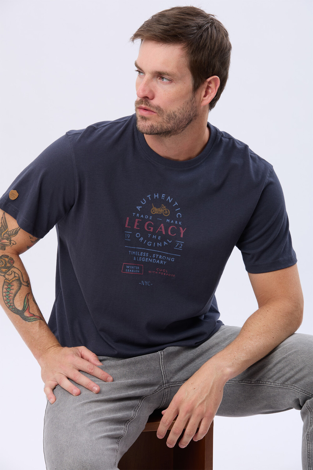 REMERA ESTAMPADA DE ALGODÓN Azul