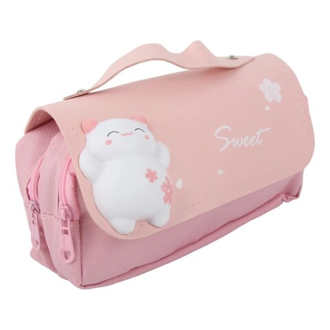 Cartuchera Escolar Kawaii Gatito 3D 2 Cierres Infantil Atrix Variante Color Rosado