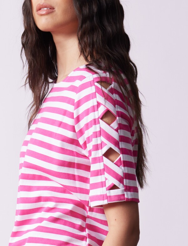 Remera Algodon Lineas FUCSIA/MULTI