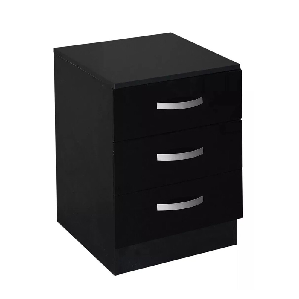 Mesa De Luz Cajonera 3 Cajones Dormitorio Sommier Cama NEGRO
