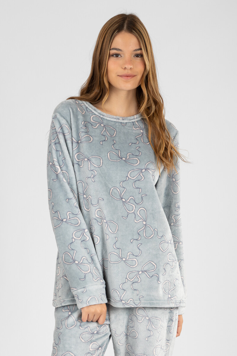 Pijama coral fleece moños Celeste