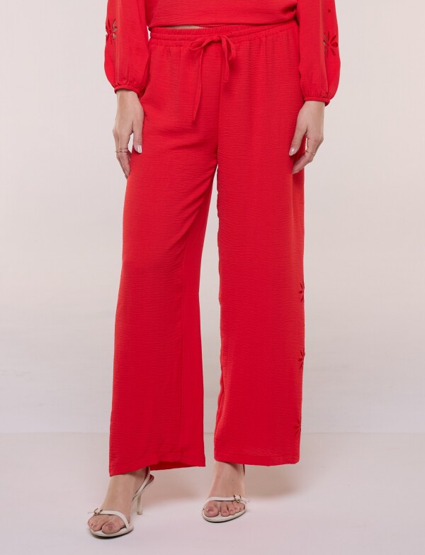 Pantalon Fluído Con Lateral Calado ROJO