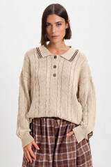 Sweater Trenzado Crudo/Marron