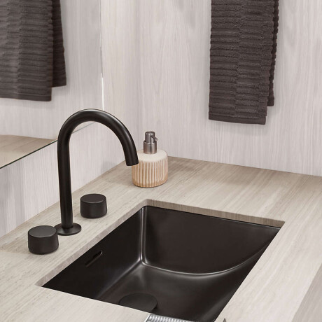 Griferia Lavatorio Bimando Con Volantes Labrados En Negro Mate - Serie Nuoro NEGRO