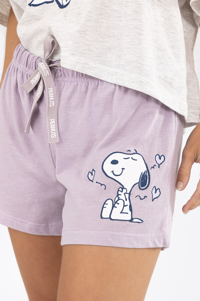 Pijama hearts & flowers snoopy Gris melange