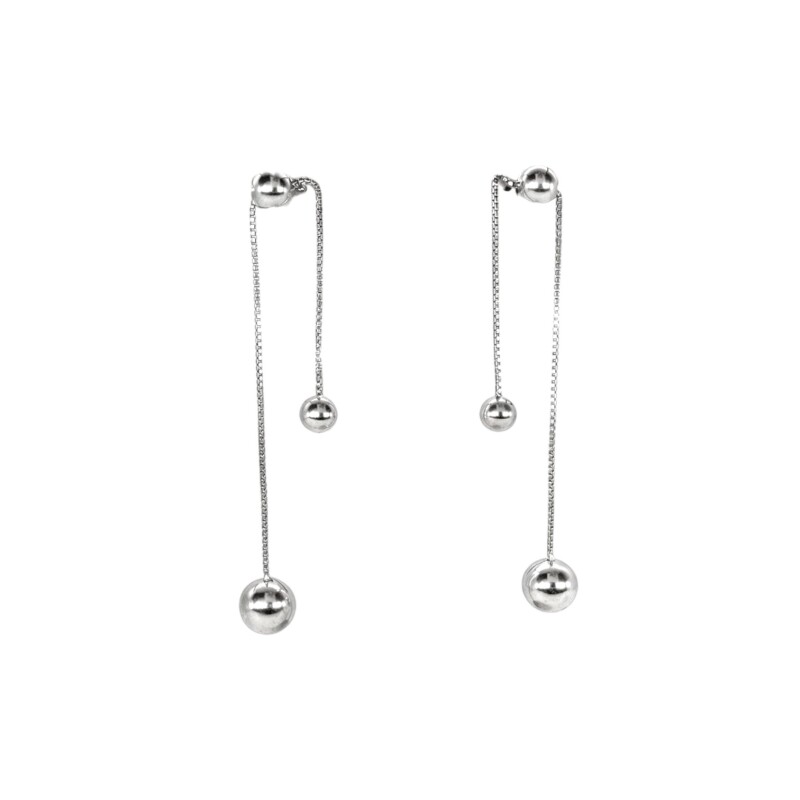 Caravanas Colgante Bola Doble de Plata- Plata 925- Sin Piedra- CA4103 sinpiedra