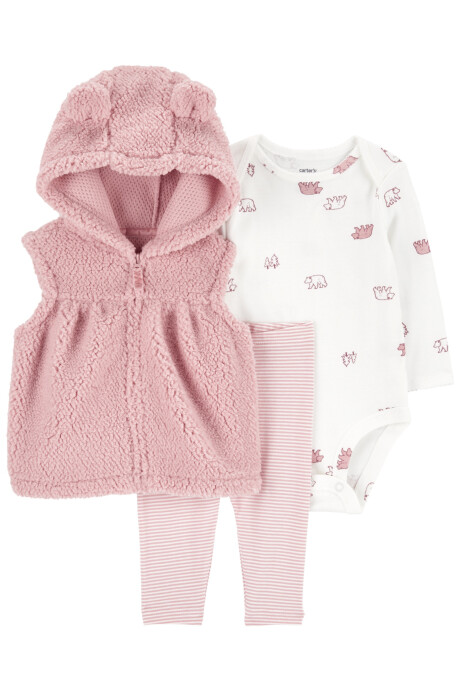 Set tres piezas, chaleco de sherpa, pantalón y body de algodón, diseño osos Sin color