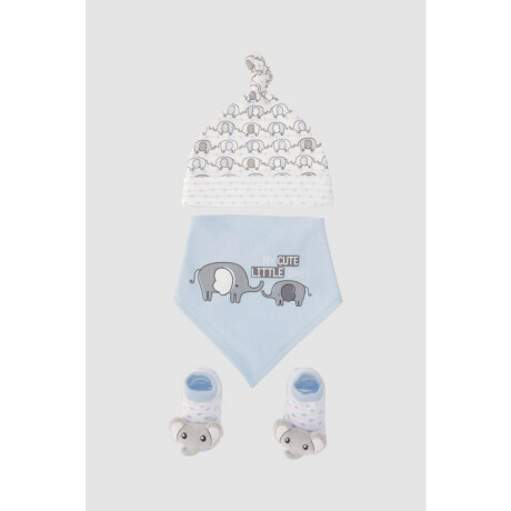 Pack gorro babero y medias Celeste