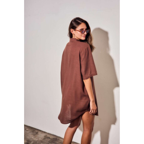 Vestido Camisero Con Lino Marron