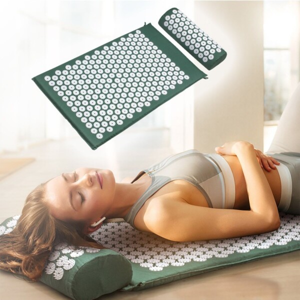 Colchoneta Mat + Almohada Acupuntura Masajeador Relajación Color Variante Verde