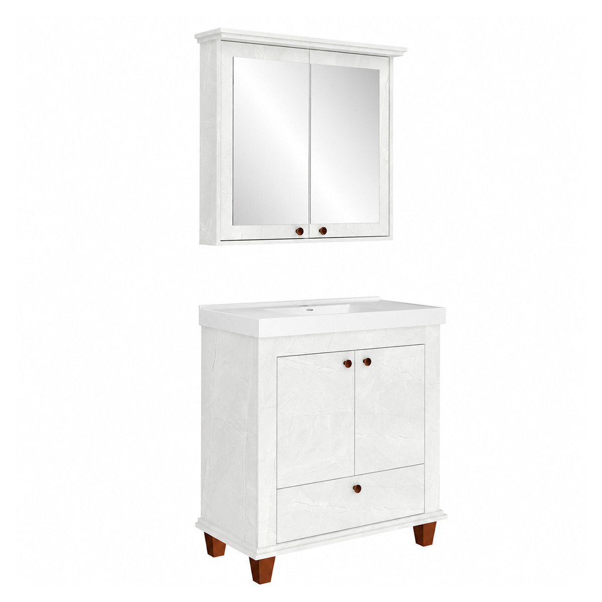 Conjunto De Baño Valencia Cristal 80 Cm / Mueble + Bacha + Espejo 