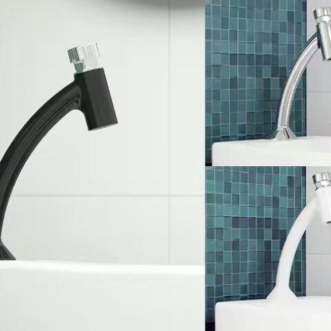 Grifería de lavatorio temporizado curvo de mesada Blukit negro Grifería De Lavatorio Temporizado Curvo De Mesada Blukit Negro