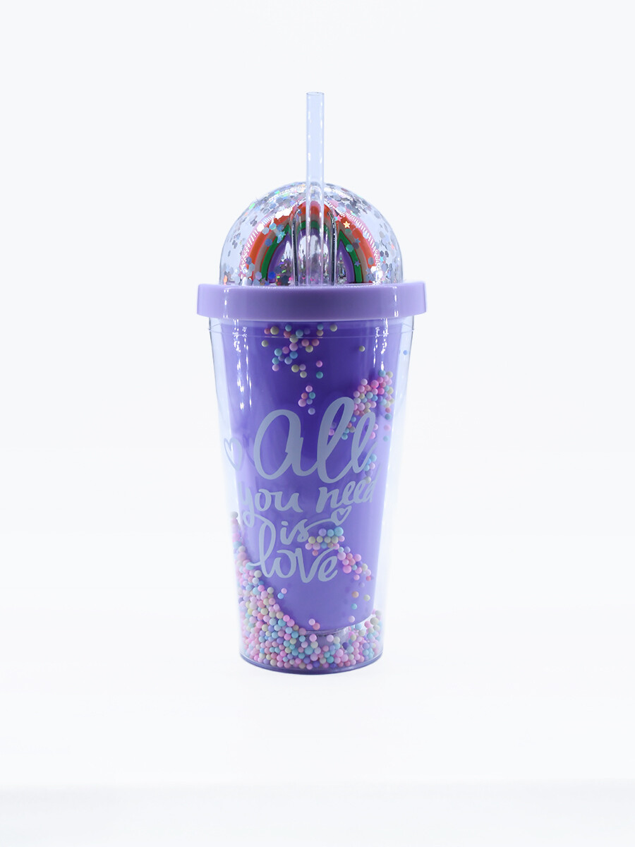 VASO CANDY CON LUZ Y SORBITO - CELESTE 