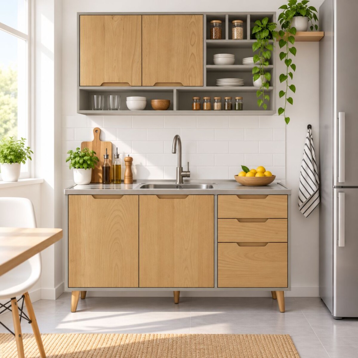 COMBO COCINA - BAJO MESADA + AÉREO + PILETA TRAMONTINA - GRIS 