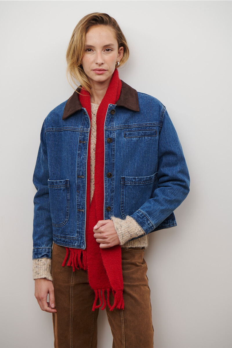 CHAQUETA JEAN CUELLO CHOCOLATE