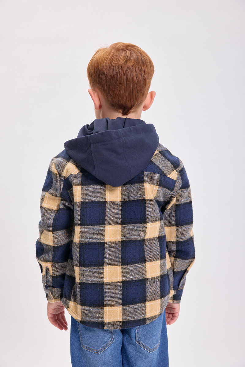 Sobrecamisa cuadros con capucha Azul