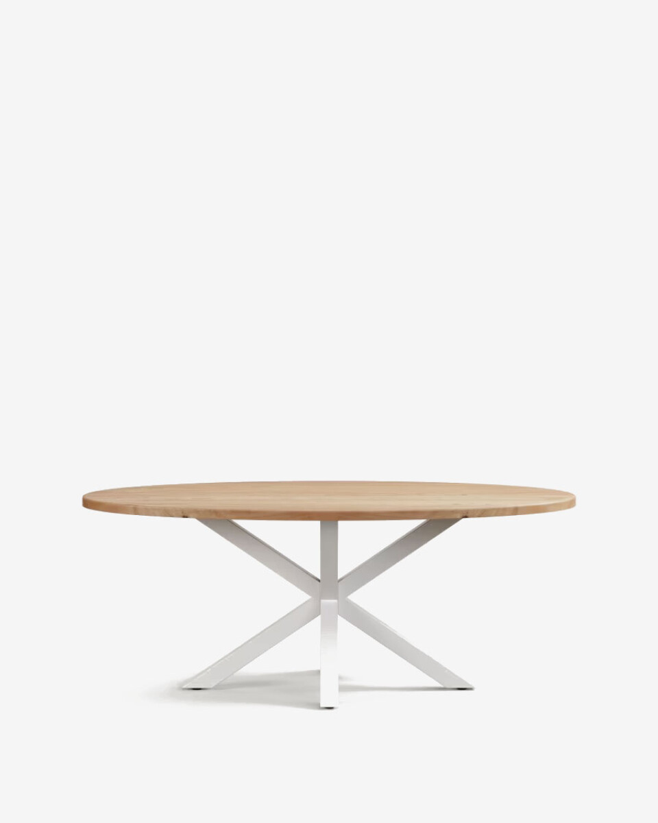 Mesa ovalada Argo de madera maciza de acacia y patas de acero con acabado blanco 