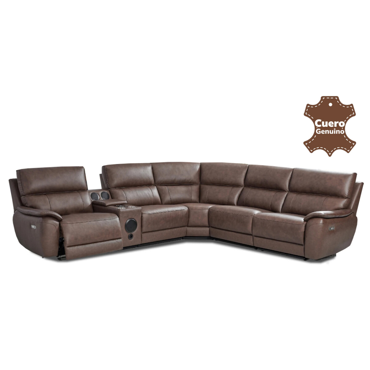 SOFA SILLÓN ESQUINERO RECLINABLE RETRACTIL CON SISTEMA ELECTRICO EN CUERO GENUINO 