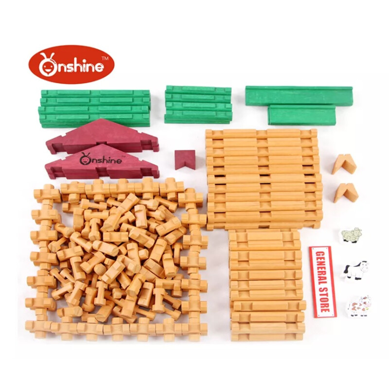 Juego de bloques de madera para granja y tienda, casas prefabricadas de madera Juego de bloques de madera para granja y tienda, casas prefabricadas de madera