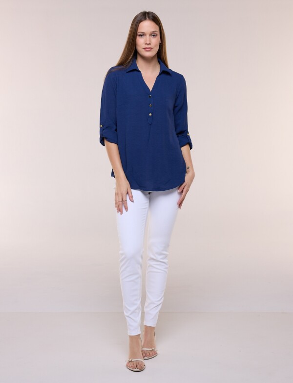 Blusa Holgada Triple Botón AZUL