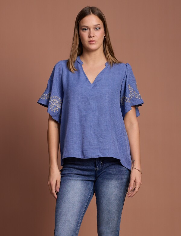 Blusa Manga Bordado AZUL