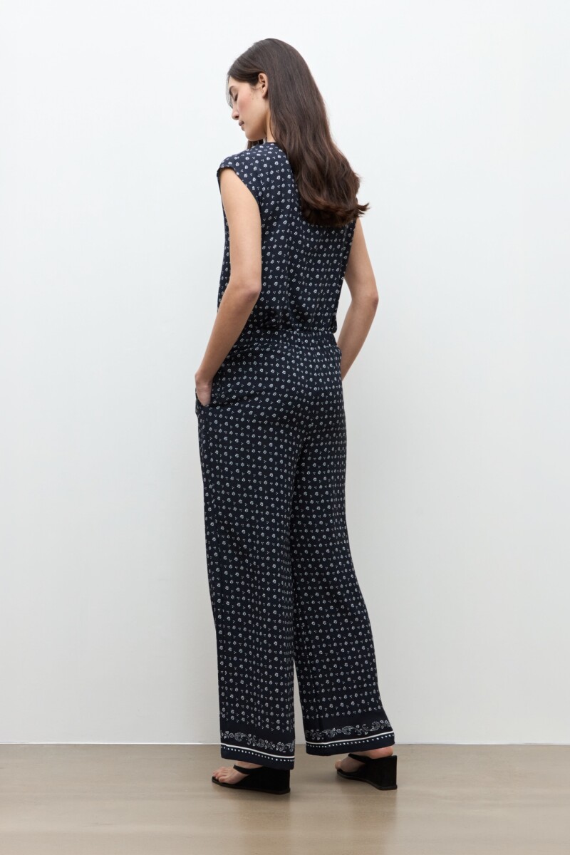 Pantalon palazzo estampa Paisley azul marino