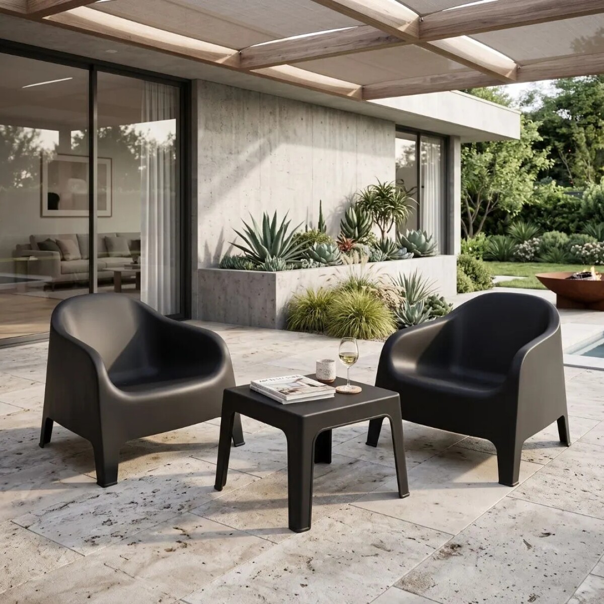 Juego De Jardín Skarpo - 2 Sillas + Mesa Master Apilables - Negro 