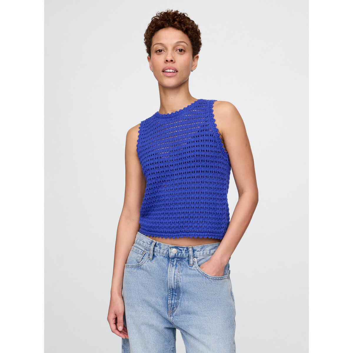 COTTON CROCHET CREW TANK - MATISSE BLUE 