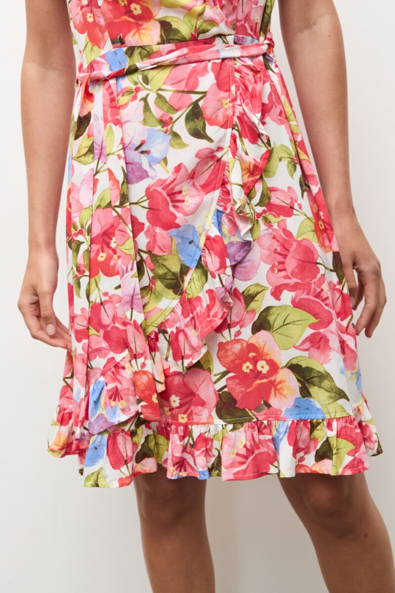 Vestido cruzado estampa Santa Rita rosado