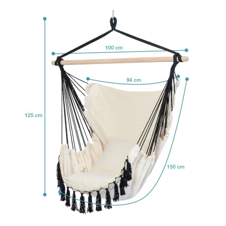 Silla Hamaca Paraguaya Colgante +2 Almohadones Jardín Balcón Crudo