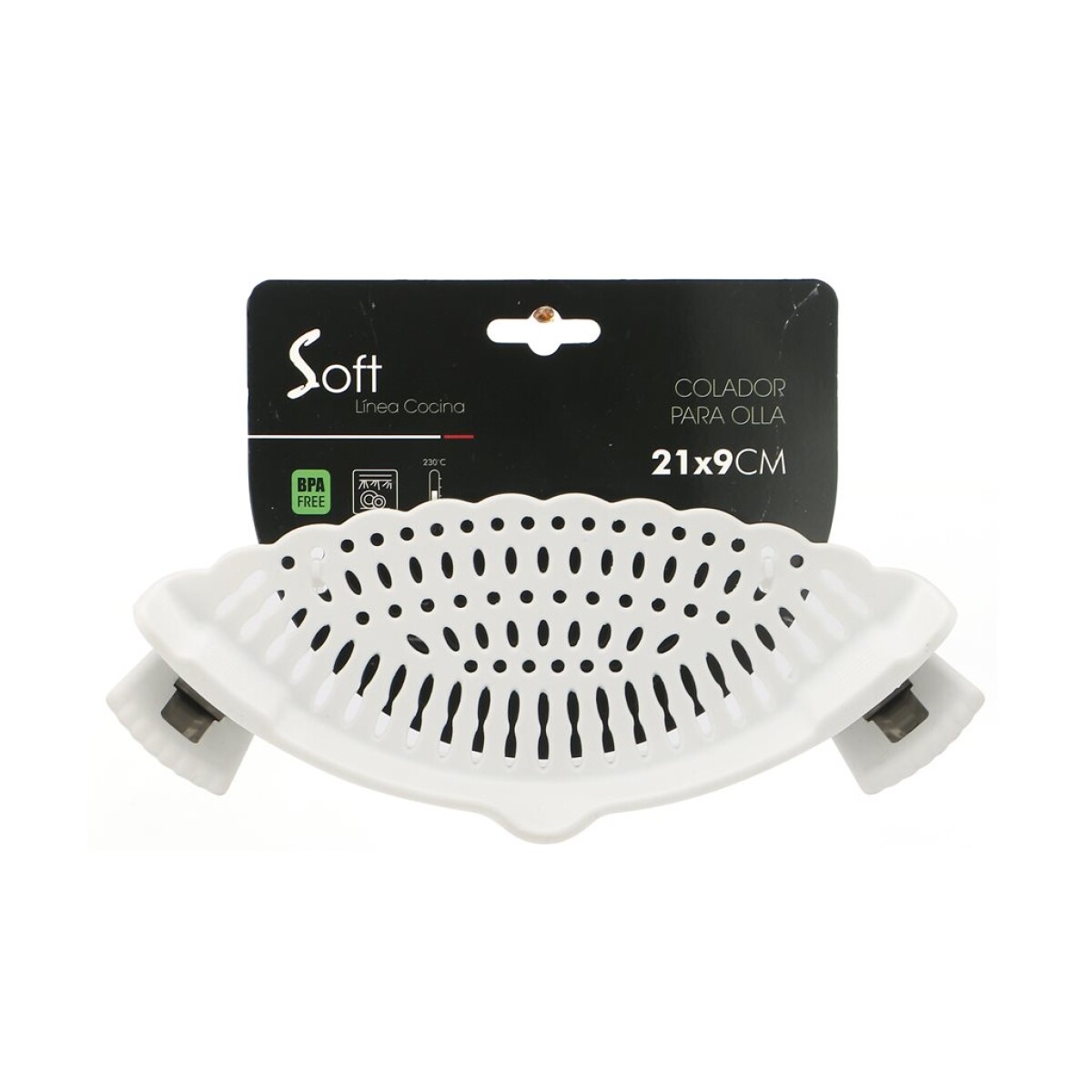 COLADOR SILICONA CON CLIP P/OLLA 21X9CM BLANCO 