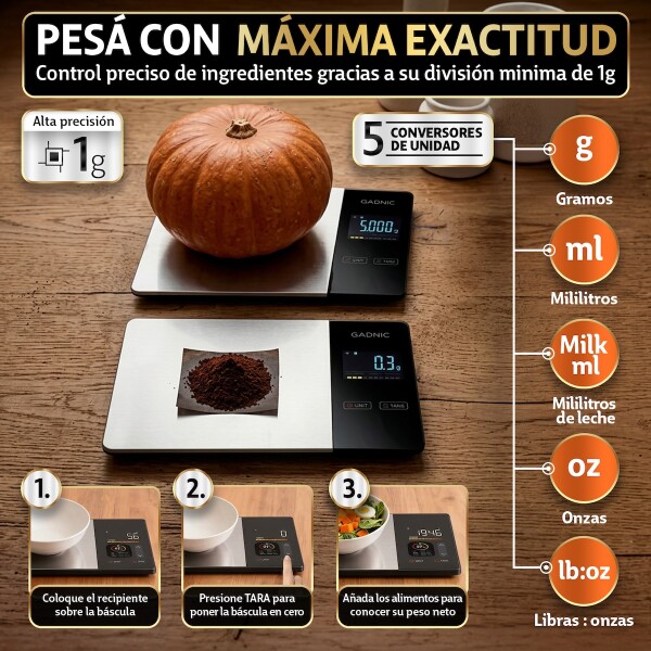 Balanza Inteligente De Cocina Digital con Precision 1g y Medicion Peso hasta 5kg Balanza Inteligente De Cocina Digital con Precision 1g y Medicion Peso hasta 5kg