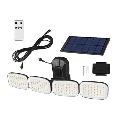 Foco Solar de Pared Ajustable 4 Luces Led c/Sensor y Control Negro