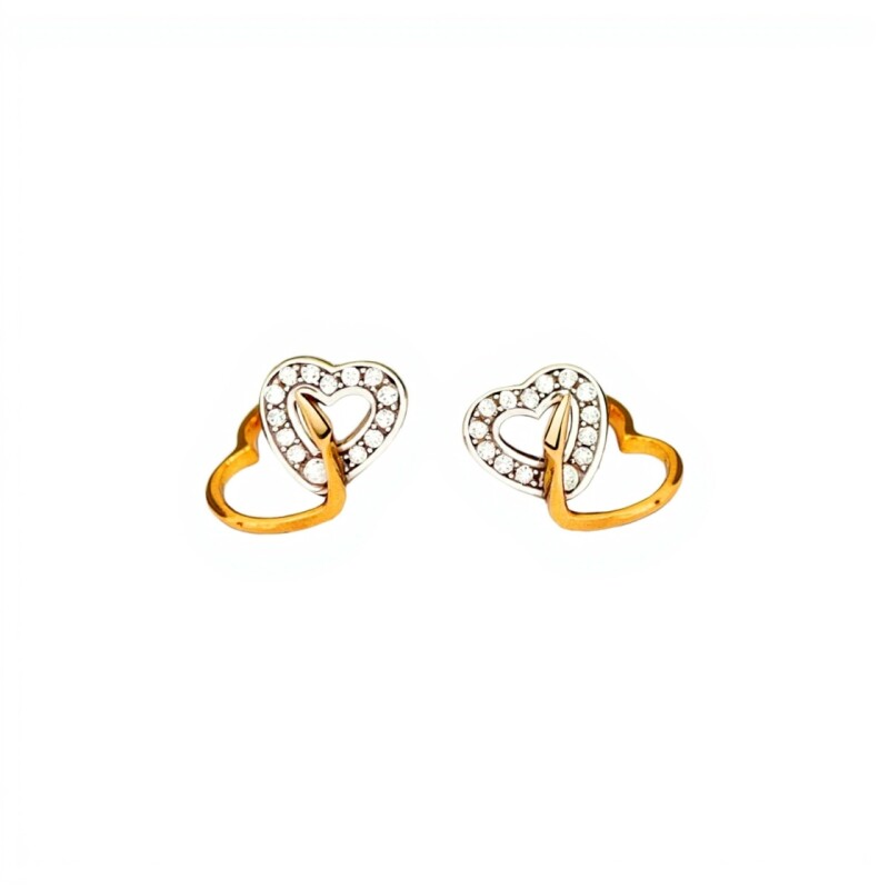 Caravanas doble corazón enlazado de oro- Oro bajo - Zirconia- CA8264 conpiedra