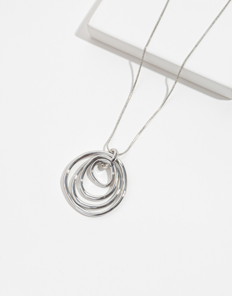 Collares Largos Metal Collar Con Dije Circular - Plateado Rodio