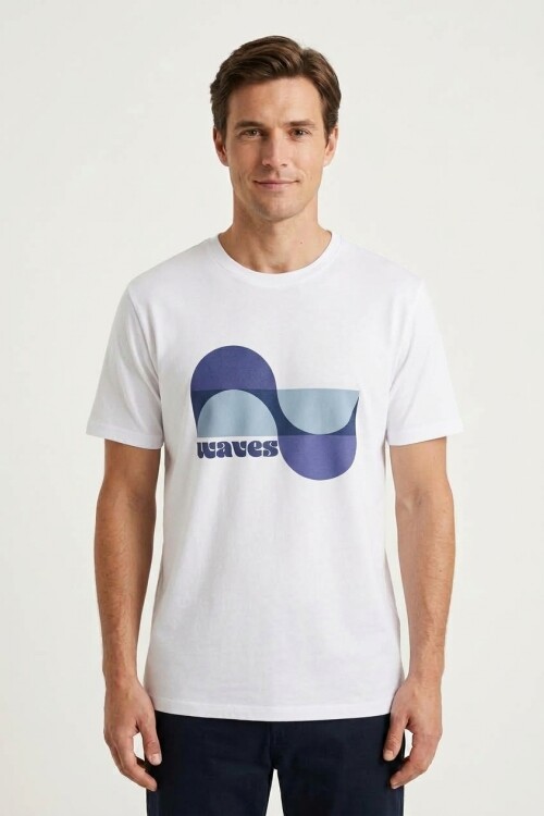 Remera m/c estampada Waves BLANCO
