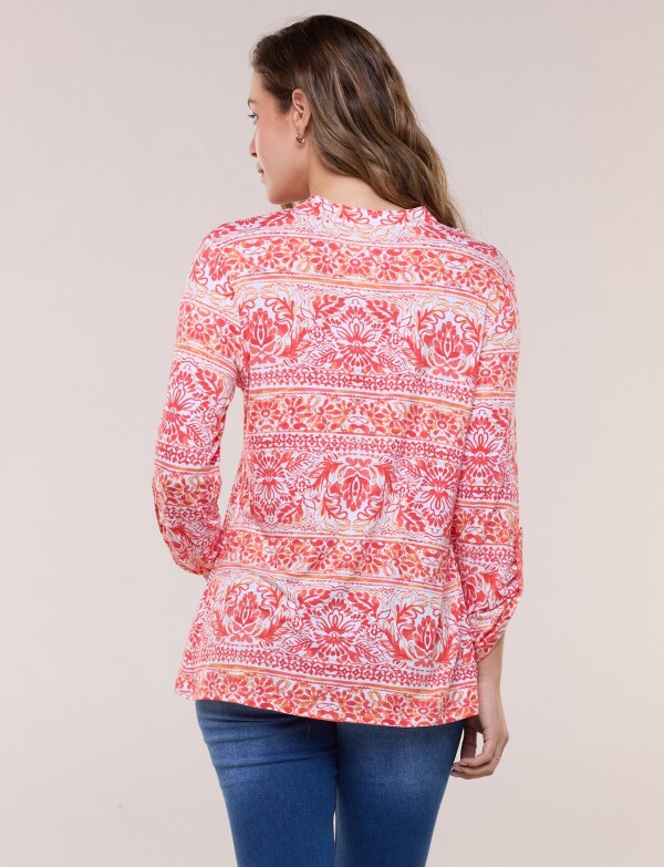 Remera Estampada Manga 3/4 Roll-up CORAL/MULTI