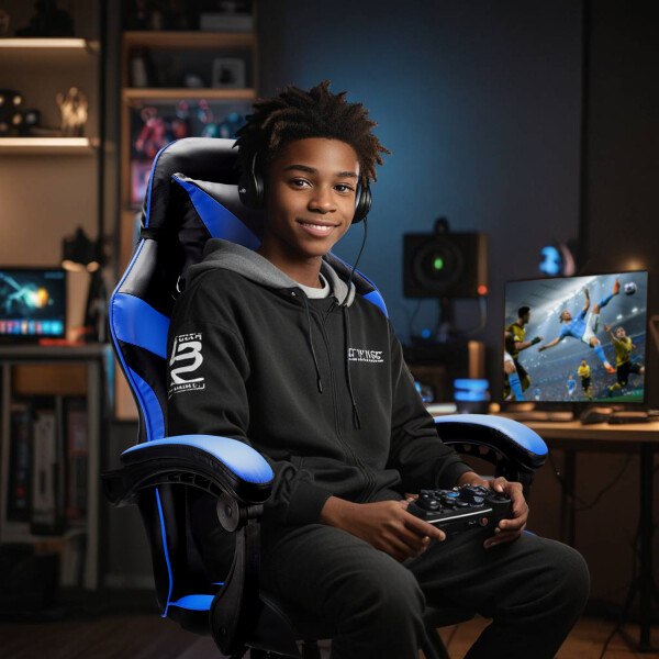 Silla Gamer Azul - Negra IMBACK IBK-G0001 Reclinable Cuero PU con Apoyabrazos y Almohadones Silla Gamer Azul - Negra IMBACK IBK-G0001 Reclinable Cuero PU con Apoyabrazos y Almohadones
