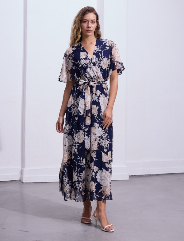 Vestido Maxi Cruzado Lazo AZUL/MULTI