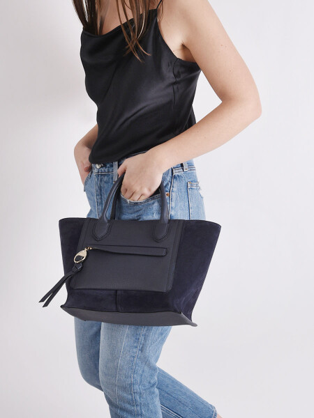 Longchamp -Cartera de cuero con asas y correa, Mailbox Azul