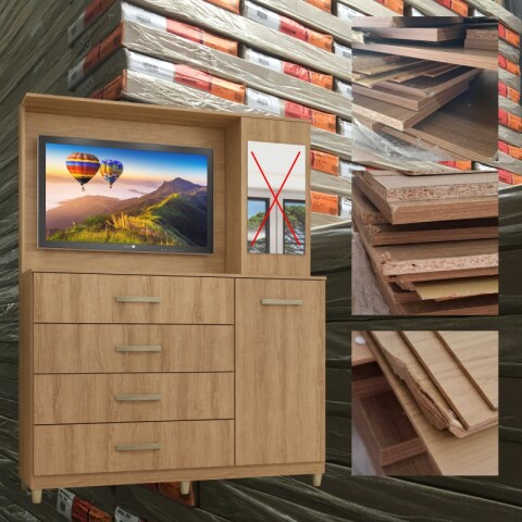 Comoda Cajonera Rack TV de 4 cajones 1 puerta 1 Botiquín y Estantes para Dormitorio o Living - FE - Miel - OUTLET Comoda Cajonera Rack TV de 4 cajones 1 puerta 1 Botiquín y Estantes para Dormitorio o Living - FE - Miel - OUTLET