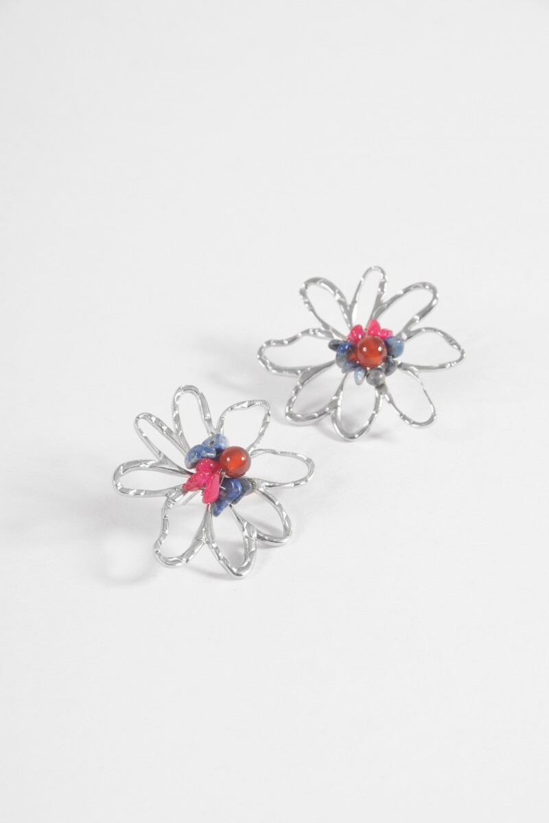 Caravanas flor piedras acero plateado