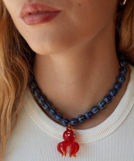 COLLAR PULPO (CERÁMICA Y VIDRIO) AZUL/ROJO