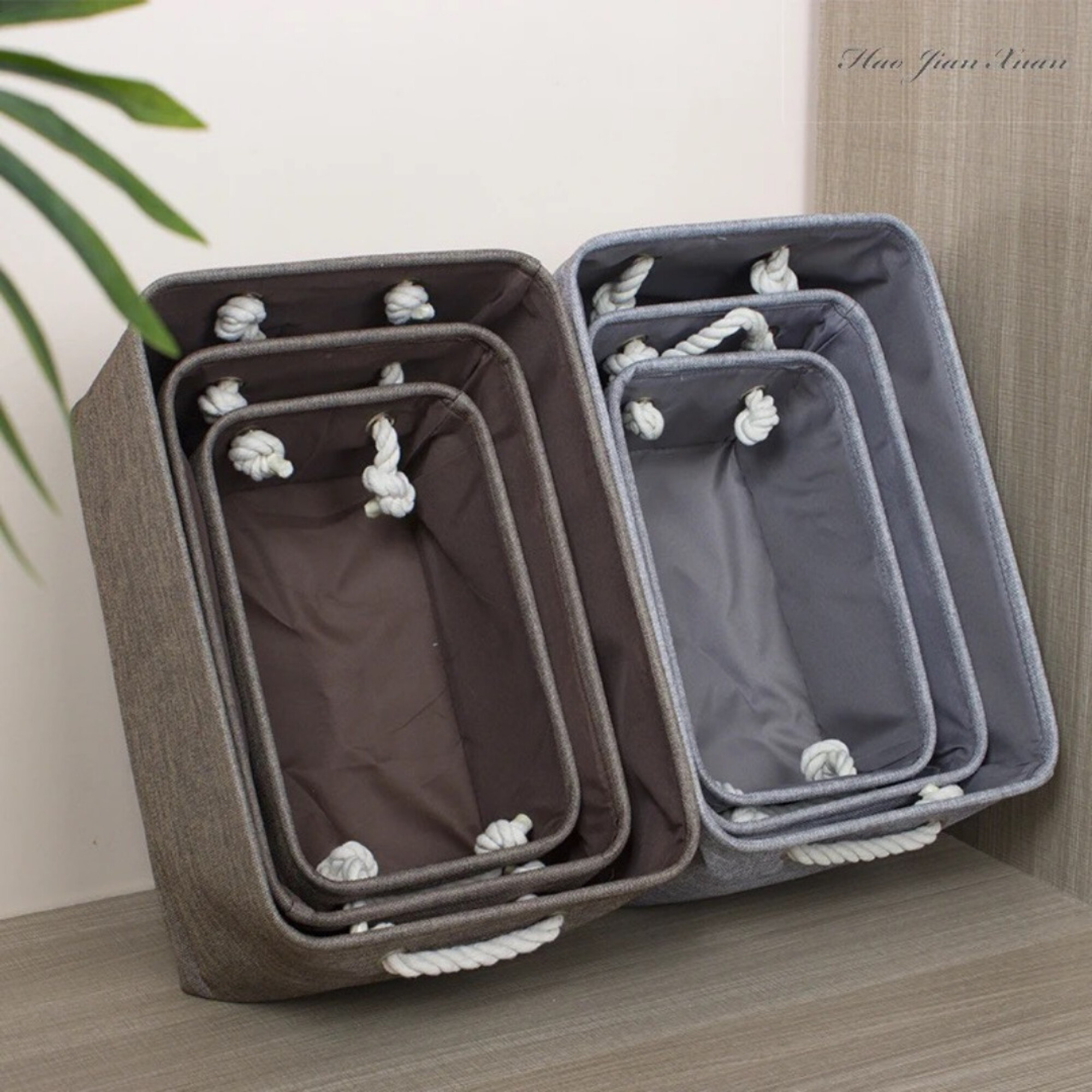 Canastas de almacenamiento pequeñas de tela (paquete de 6) canastas para  estantes, canastas de regalo vacías con asas de cuero, canastas plegables