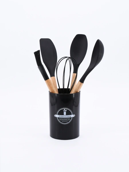 MENAJE SET CON PORTA UTENSILLOS NEGRO