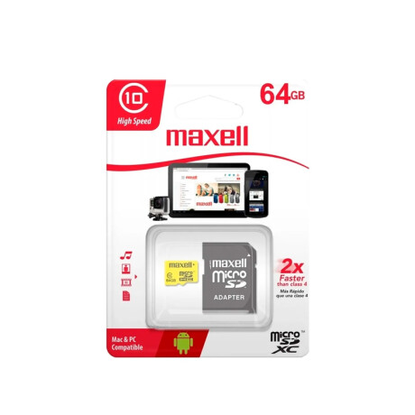 Tarjeta de memoria flash SD Maxell de 64 Gb con adaptador Tarjeta de memoria flash SD Maxell de 64 Gb con adaptador