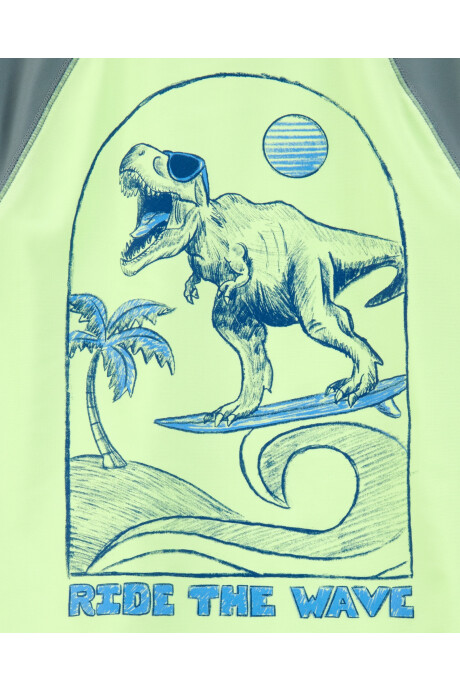 Remera de baño manga corta con protección UPF 50+, estampa dino Sin color